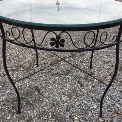 1495 Vintage Glass Top Wrought Iron Table