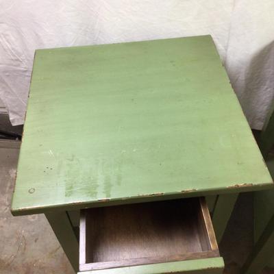 1505 Pair of Green Painted Single Drawer End Tables