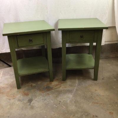 1505 Pair of Green Painted Single Drawer End Tables