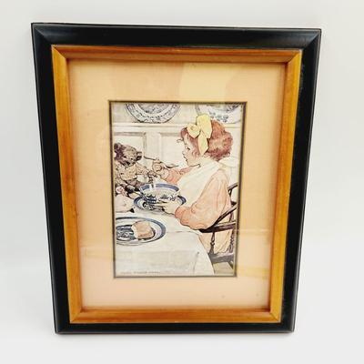 VINTAGE SIGNED CHILD EATING PRINT FRAMED