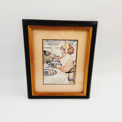 VINTAGE SIGNED CHILD EATING PRINT FRAMED