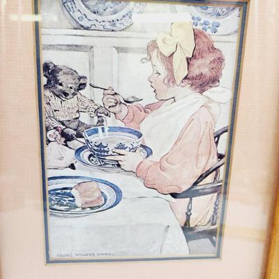 VINTAGE SIGNED CHILD EATING PRINT FRAMED