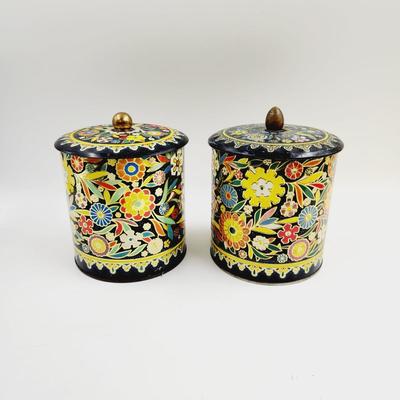 VINTAGE ORNATE METAL COLLECTABLE CANNISTER PAIR