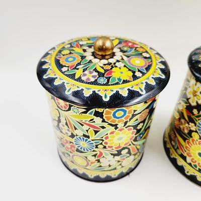 VINTAGE ORNATE METAL COLLECTABLE CANNISTER PAIR