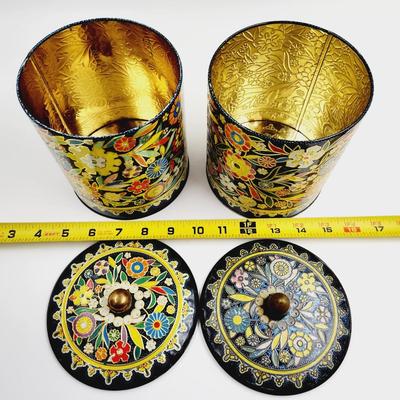 VINTAGE ORNATE METAL COLLECTABLE CANNISTER PAIR