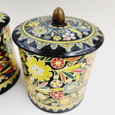 VINTAGE ORNATE METAL COLLECTABLE CANNISTER PAIR