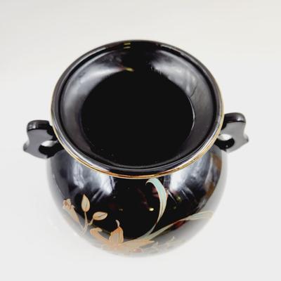 VINTAGE BLACK & HAND PAINTED FINE CHINA MADE IN JAPAN VASE