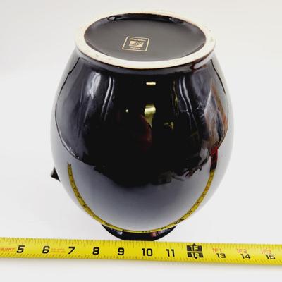 VINTAGE BLACK & HAND PAINTED FINE CHINA MADE IN JAPAN VASE