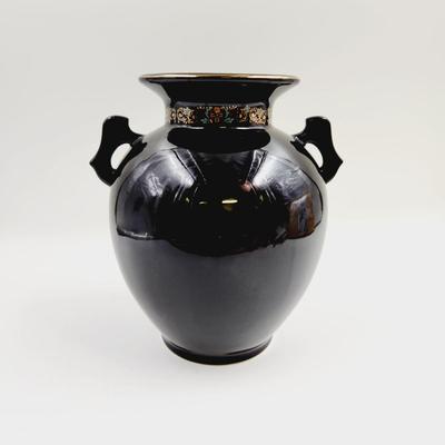VINTAGE BLACK & HAND PAINTED FINE CHINA MADE IN JAPAN VASE
