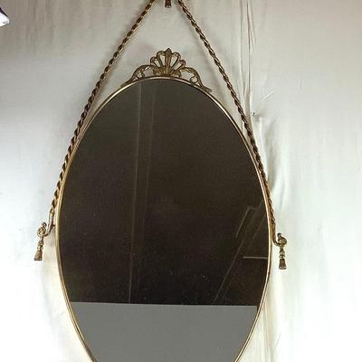 1546 Brass Oval Ornate Hanging Mirror