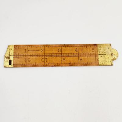 VINTAGE STANLEY WOOD & BRASS FOLDING RULER