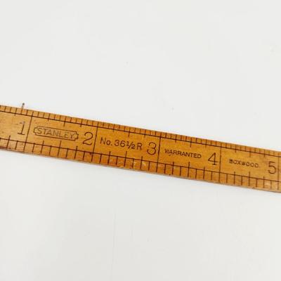 VINTAGE STANLEY WOOD & BRASS FOLDING RULER