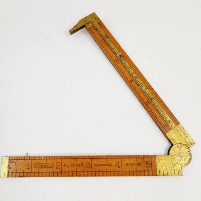 VINTAGE STANLEY WOOD & BRASS FOLDING RULER