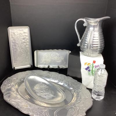 1549 Vintage Metal Pitcher & Serving Tray Lot