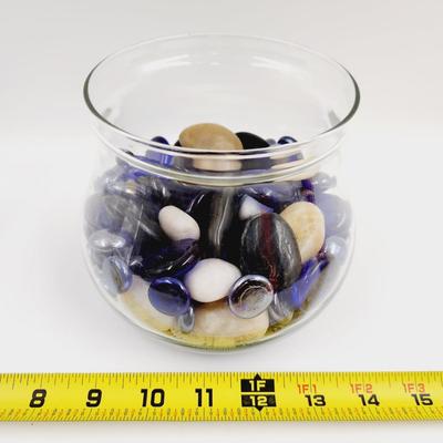 GLASS VASE WITH STONE & GLASS DECORATIVE ROCKS