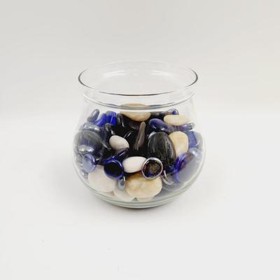 GLASS VASE WITH STONE & GLASS DECORATIVE ROCKS