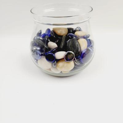 GLASS VASE WITH STONE & GLASS DECORATIVE ROCKS