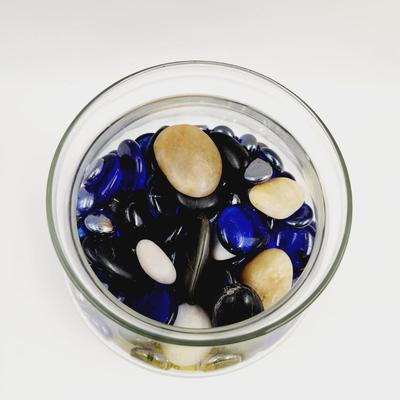 GLASS VASE WITH STONE & GLASS DECORATIVE ROCKS