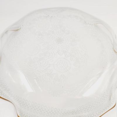 VINTAGE CLEAR GLASS LACE PATTERN GOLD TRIM SERVING PLATTER