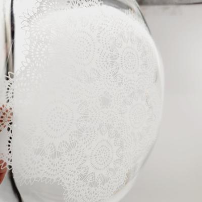 VINTAGE CLEAR GLASS LACE PATTERN GOLD TRIM SERVING PLATTER