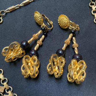 14â€ Adj. Gold/Black Necklace/Earring Set