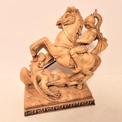Lot #80  Decorative Resin Sculpture of St. George Slaying the Dragon