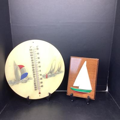 1561 Handmade Half Boat Model with Sailing Wall Thermometer