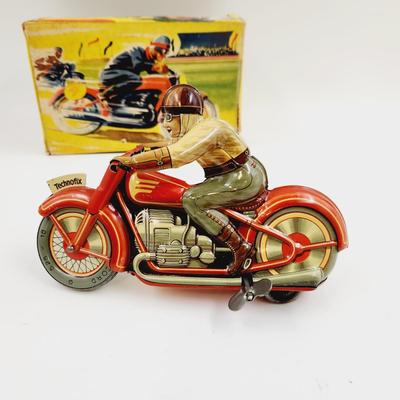 VINTAGE 1950S MARKE TECHNOFIX GE 258 WIND UP MOTOR CYCLE