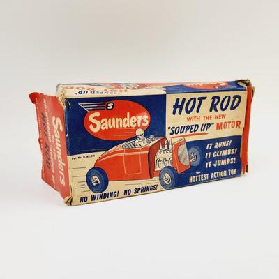 VINTAGE SAUNDERS HOT ROD W/ THE NEW "SOUPED UP" MOTOR #400 TOY W/ BOX
