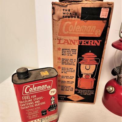 Lot #89  Vintage Cherry Red Coleman Lantern in original box - never used