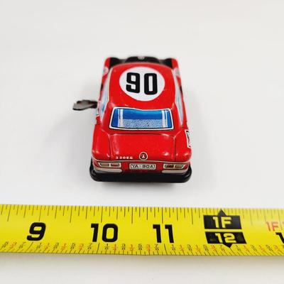 VINTAGE ALL THAT TIME TIN PLATE BENZ STP SPRING MADE TOY