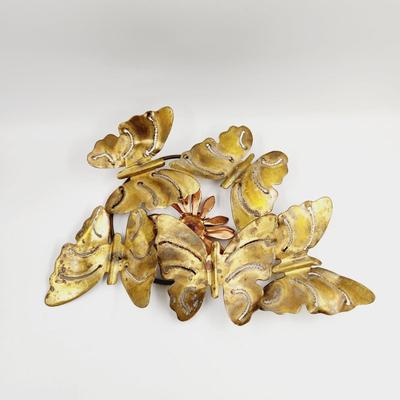 FANTASTIC BRASS BUTTERFLY & COPPER FLOWER WALL HANGING