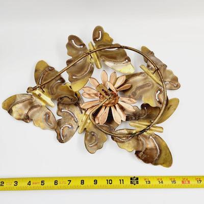 FANTASTIC BRASS BUTTERFLY & COPPER FLOWER WALL HANGING