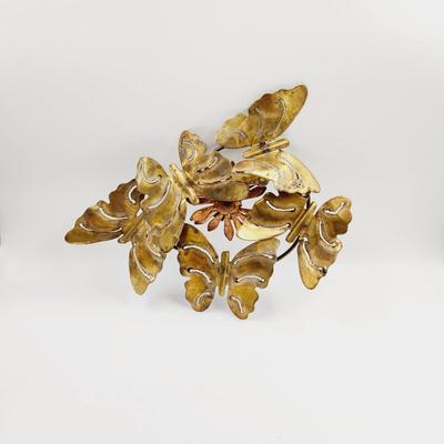 FANTASTIC BRASS BUTTERFLY & COPPER FLOWER WALL HANGING