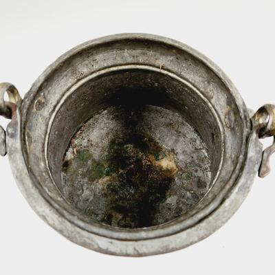ANTIQUE COPPER HAMMERED CAULDRON WITH BRASS HANDLE