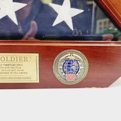 AMERICAN SOLIDER SHADOW BOX FLAG MANTLE DECOR