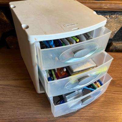 Sterilte 3 drawer plastic storage w/ office supplies