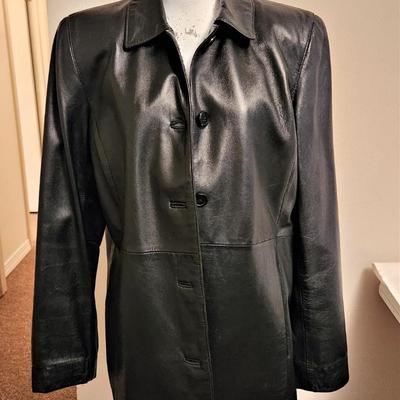 Lot #95 Style & Co. (Macy's brand) Black Leather Ladies Coat - Size Medium