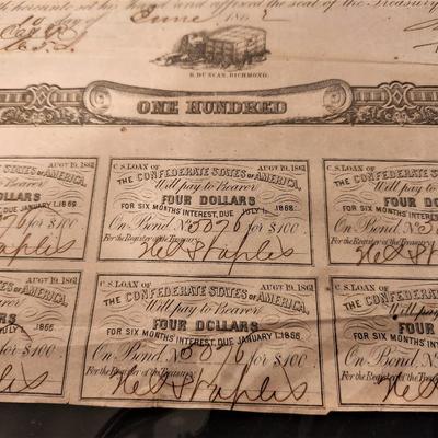 Lo #96  Original Confederate Bond - 1862