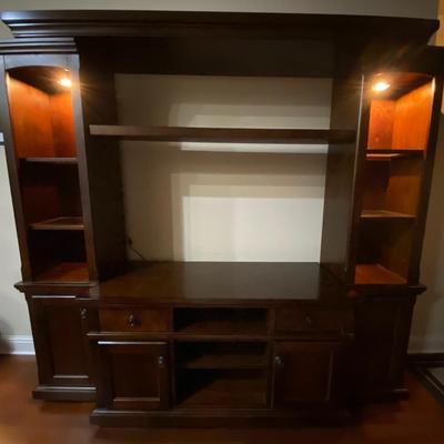 Wooden lighted entertainment center