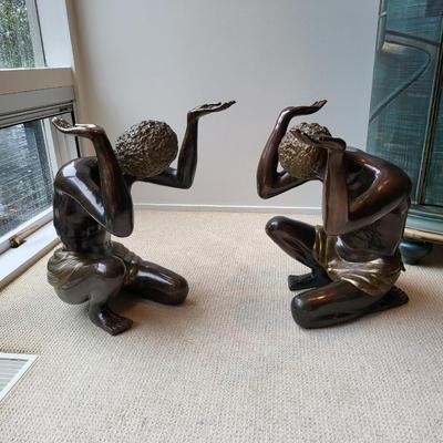 Pair of Antique Bronze Blackamoor Statues Coffee Table Supports
