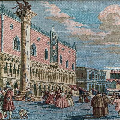 LOT 14R: Vintage Framed Italian Tapestry of San Marco Square Venice