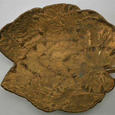 Figural Leaf Brass Pin Tray signed 