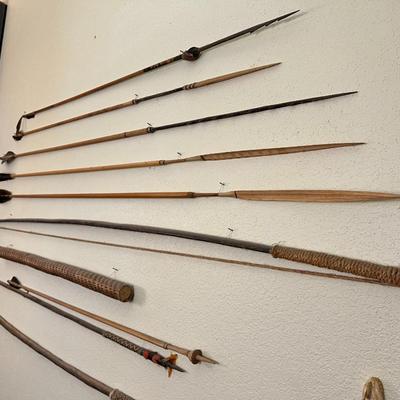 Large Lot of Tribal Spears Bow and Arrows