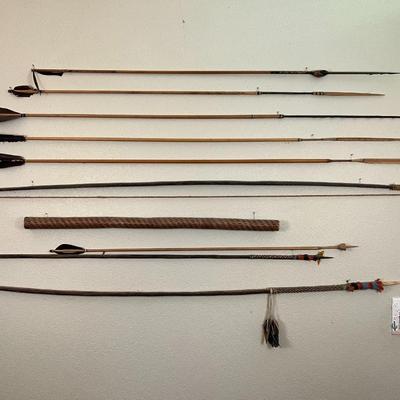 Large Lot of Tribal Spears Bow and Arrows