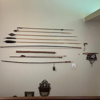 Large Lot of Tribal Spears Bow and Arrows