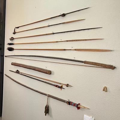Large Lot of Tribal Spears Bow and Arrows