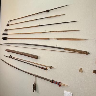 Large Lot of Tribal Spears Bow and Arrows
