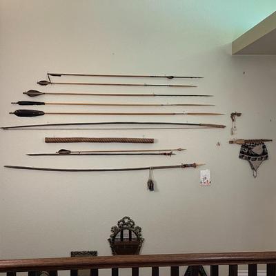 Large Lot of Tribal Spears Bow and Arrows