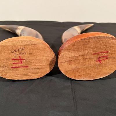 Pair of Carved Water Buffalo Horns with Dragon Design